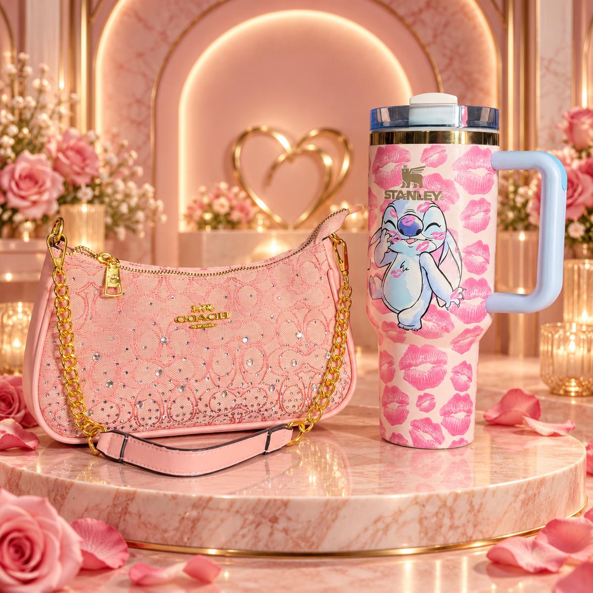 Pink Coach Crystal Bag + Stitch 40oz Gift Set