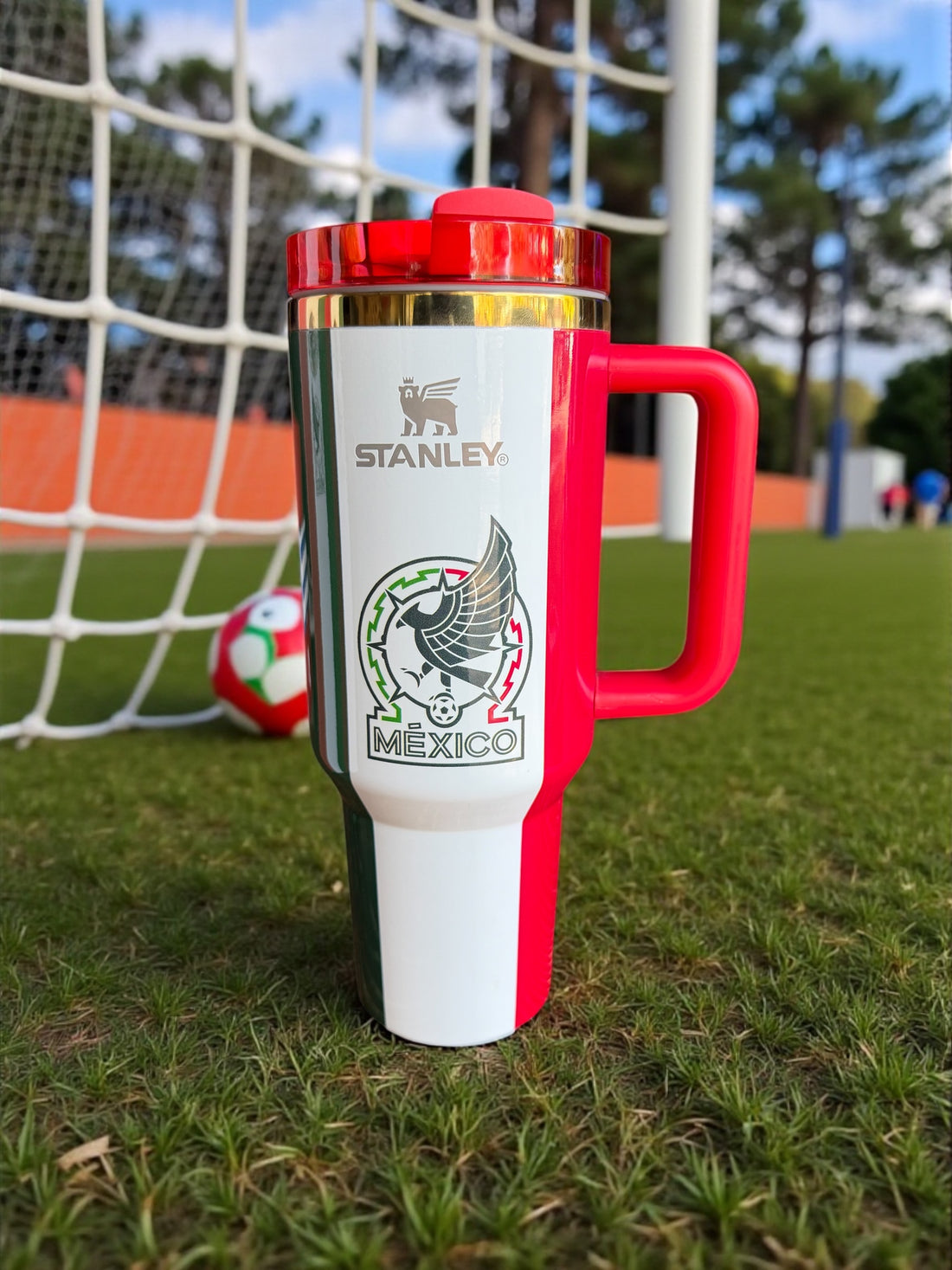 2026 New Mexico White Soccer Stanley Style Tumbler | 40oz Cup With Handle | Mexico National Team Inspired Stainless Steel Travel Mug