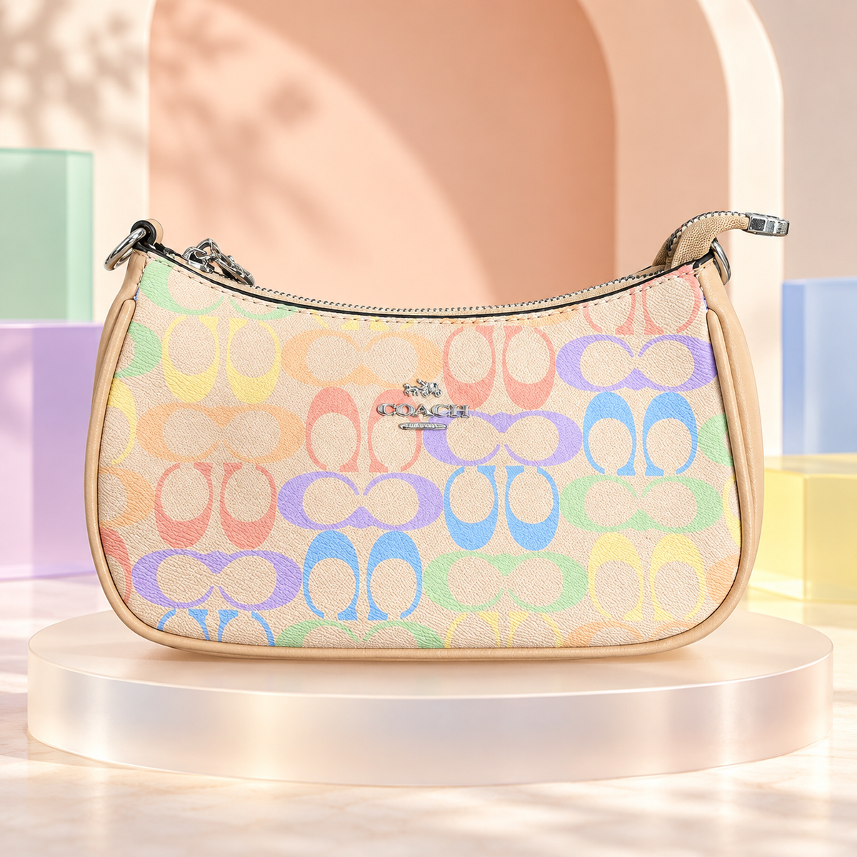 Coach Nolita 19 Rainbow Signature Canvas Mini Bag – Silver/Sand Multi