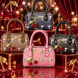 Coach x Peanuts Snoopy Mini Rowan Crossbody Bag with Cherry Charm and strap