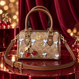Coach x Peanuts Snoopy Mini Rowan Crossbody Bag with Cherry Charm and strap