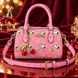 Coach x Peanuts Snoopy Mini Rowan Crossbody Bag with Cherry Charm and strap