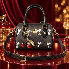 Coach x Peanuts Snoopy Mini Rowan Crossbody Bag with Cherry Charm and strap