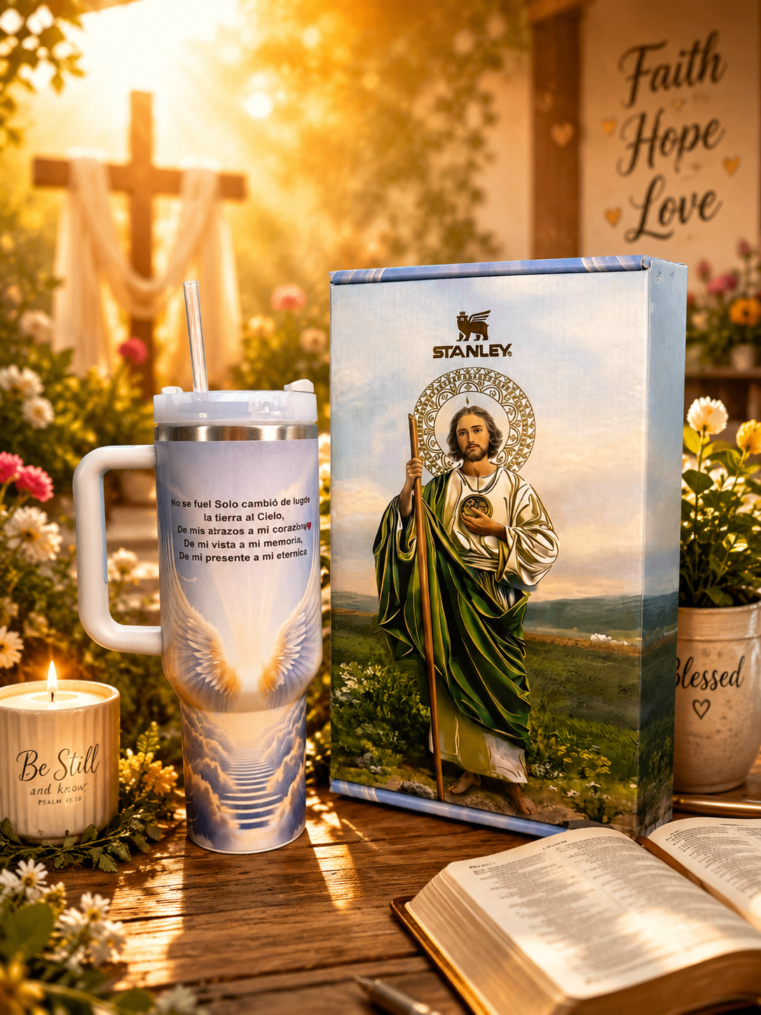 St. Jude Stanley Style Tumbler | 40oz Cup With Handle | Christian Faith Stainless Steel Travel Mug