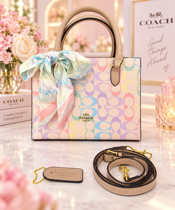 Pastel Rainbow Coach Mini Tote with Crossbody Strap