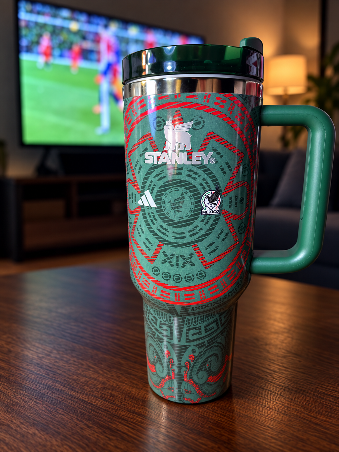 Mexico 2026 Soccer 40oz Tumbler – Aztec Design | Red or Green Handle