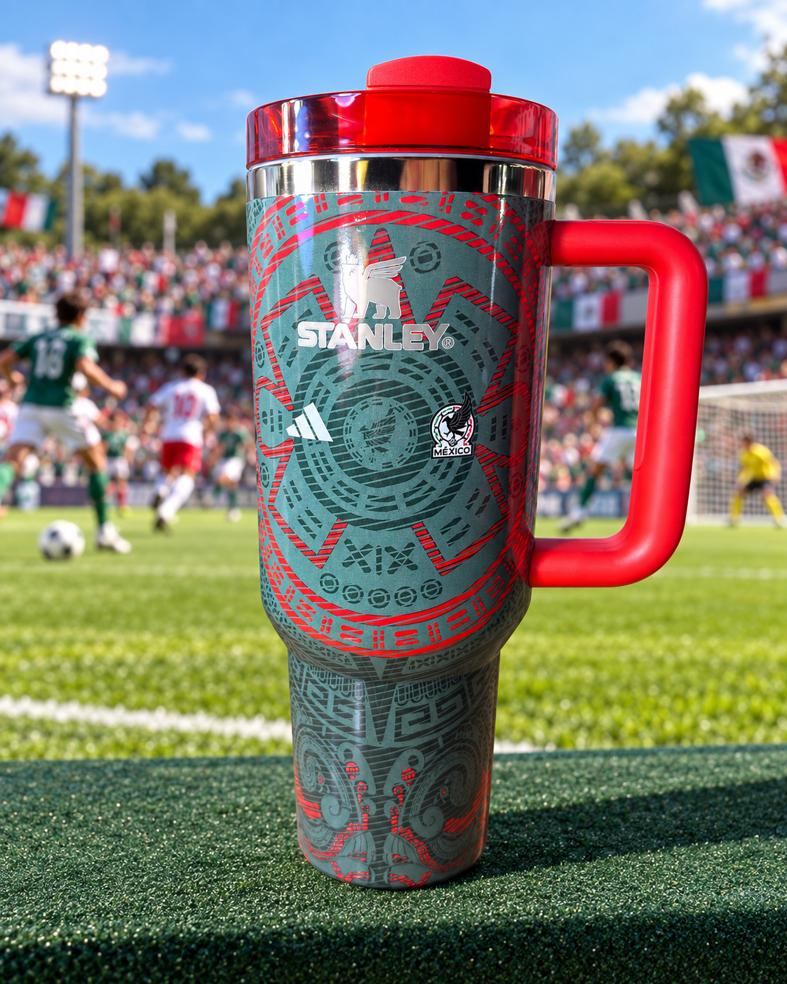 Mexico 2026 Soccer 40oz Tumbler – Aztec Design | Red or Green Handle