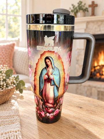 Our Lady of Guadalupe 40oz Rose Tumbler Brown Handle