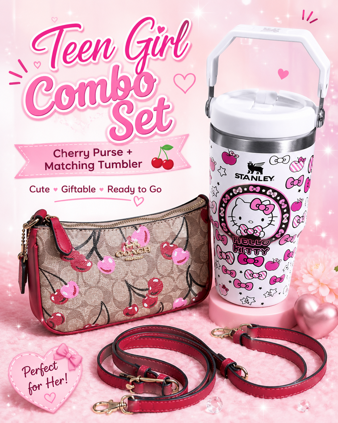 New Cherry Purse and 20oz Tumbler Teen Gift Set