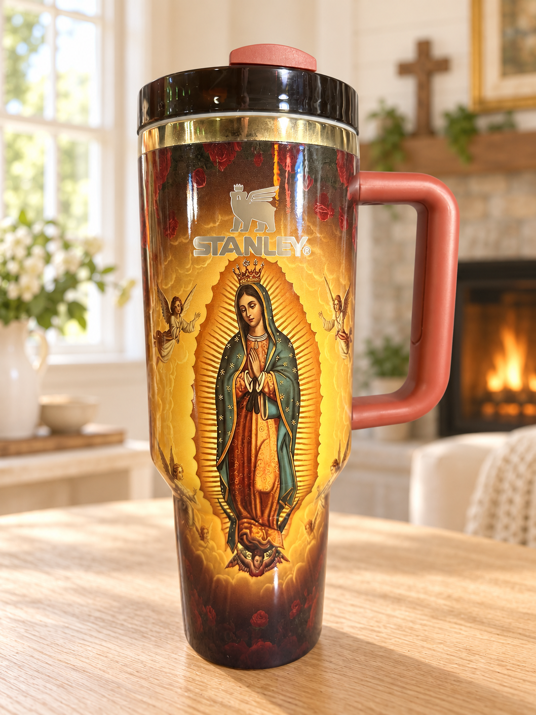 Our Lady of Guadalupe 40oz Coral-Handle Tumbler