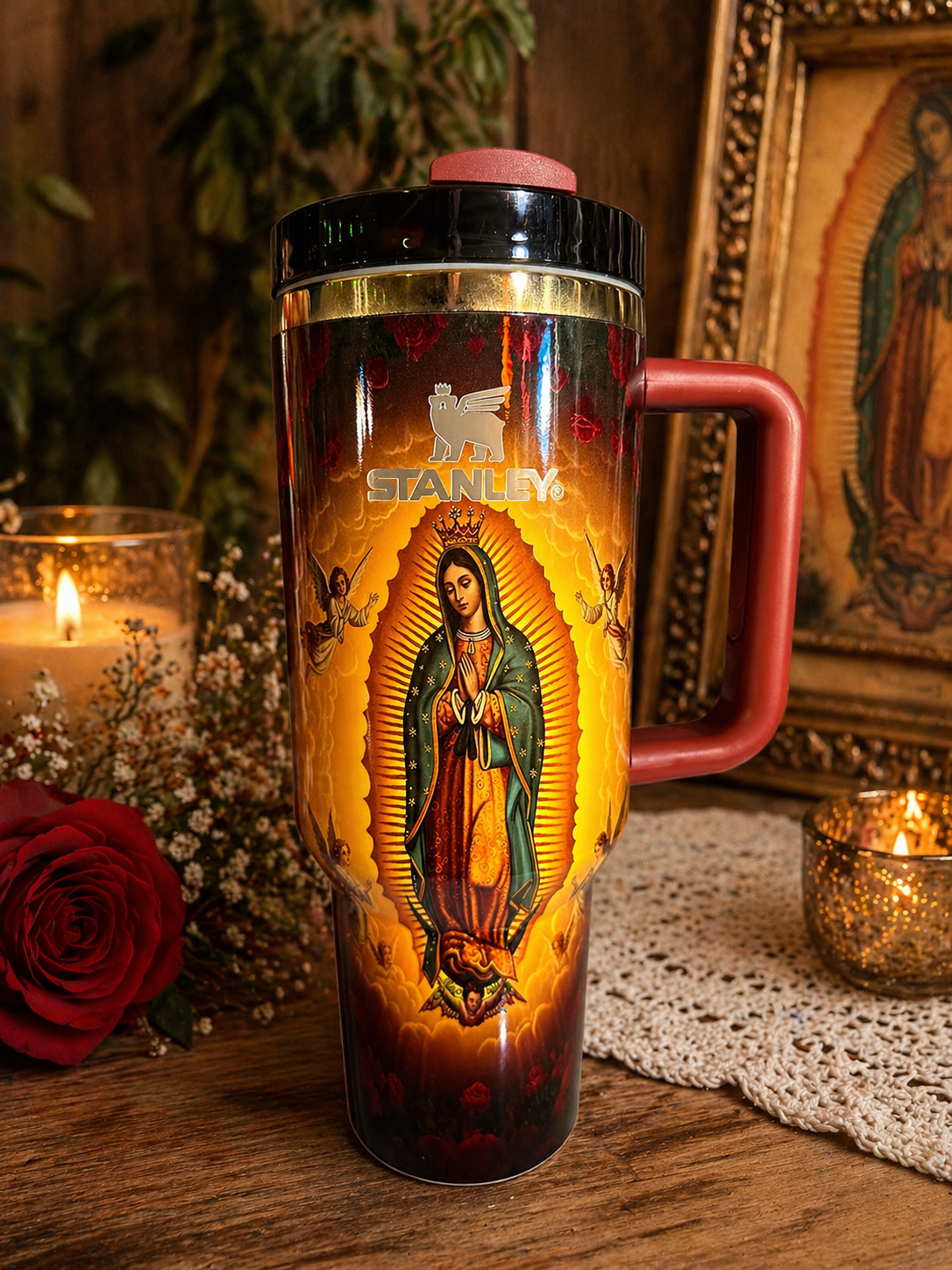 Our Lady of Guadalupe 40oz Coral-Handle Tumbler