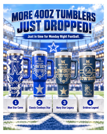 Dallas Cowboys 40oz Insulated Tumbler with Handle — Choose Your Design
