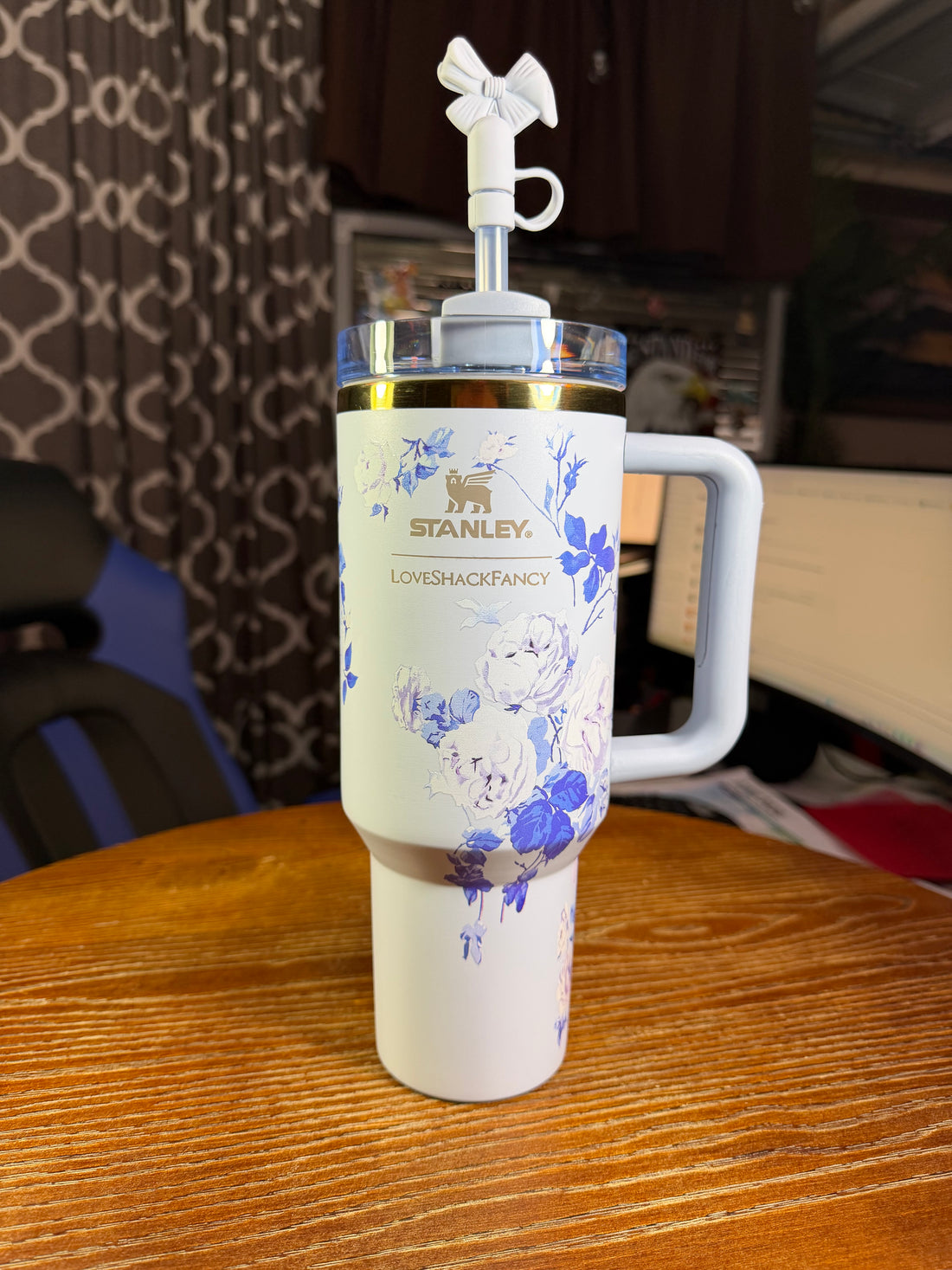 Stanley x LoveShackFancy Floral Blue Tumbler With Bow Straw Topper| 40oz Cup With Handle