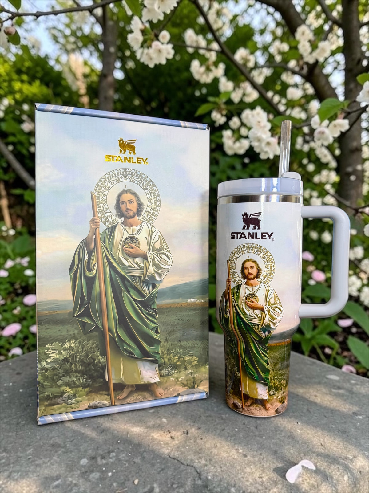 St. Jude Stanley Style Tumbler | 40oz Cup With Handle | Christian Faith Stainless Steel Travel Mug