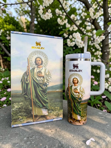 St. Jude Stanley Style Tumbler | 40oz Cup With Handle | Christian Faith Stainless Steel Travel Mug