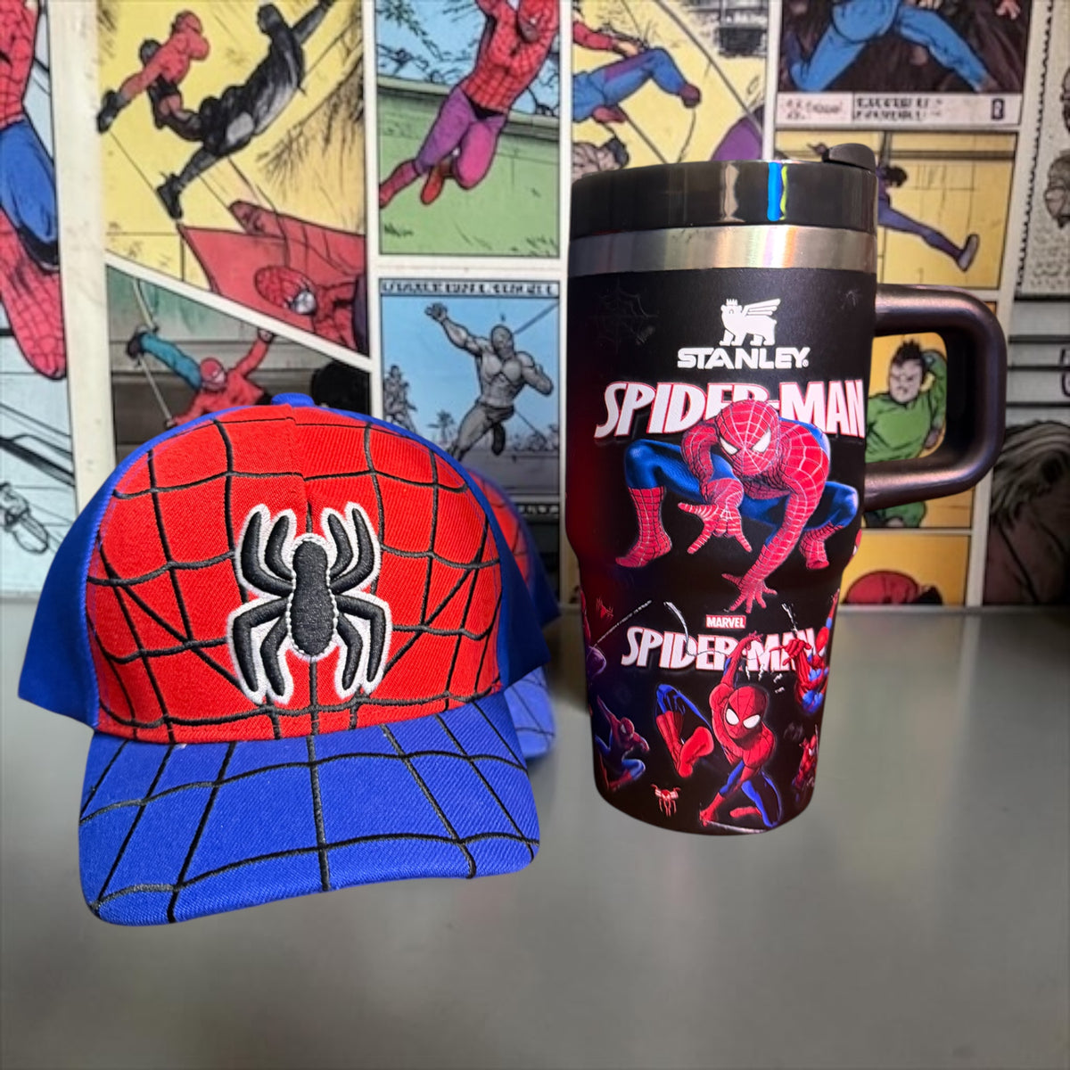 Spider Hero 20oz Tumbler & Adjustable Youth Cap Gift Set – Red Blue