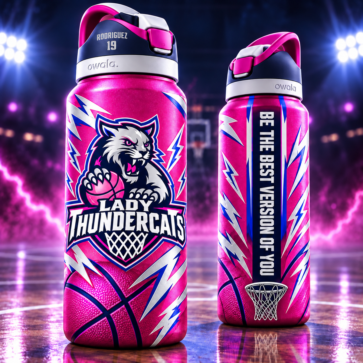 Hot pink personalized Lady Thundercats 32oz Owala bottle