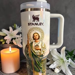 St. Jude Stanley Style Tumbler | 40oz Cup With Handle | Christian Faith Stainless Steel Travel Mug