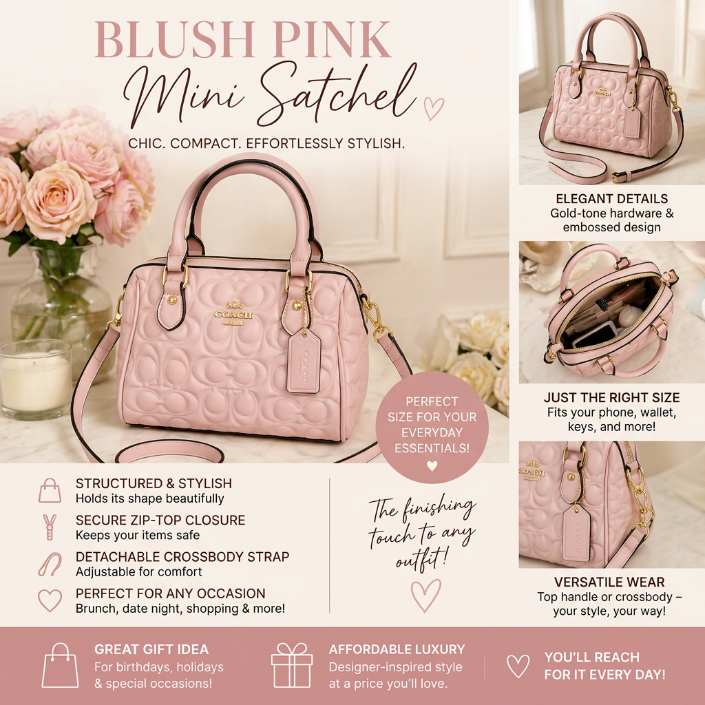 Square blush pink satchel preview